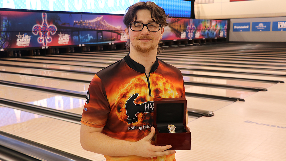 Nicholas Fisher receiving his championship watch at the 2025 USBC Open Championships